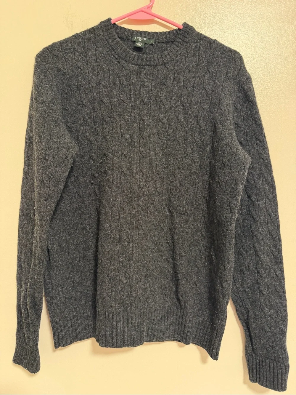 J. Crew Men's Dark Charcoal Cable Crewneck Sweater